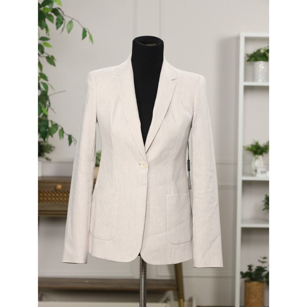 NWT Elie Tahari Linen Blazer Jacket Size 2 Tan Beige Minimalist Quiet Luxury